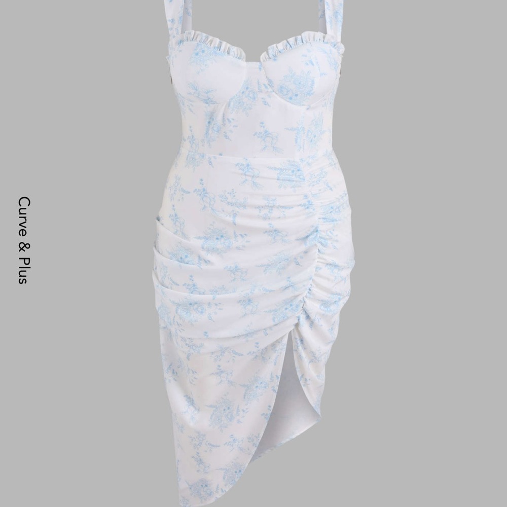 Curve & Plus Floral Ruffle Toile de Jouy Midi dress